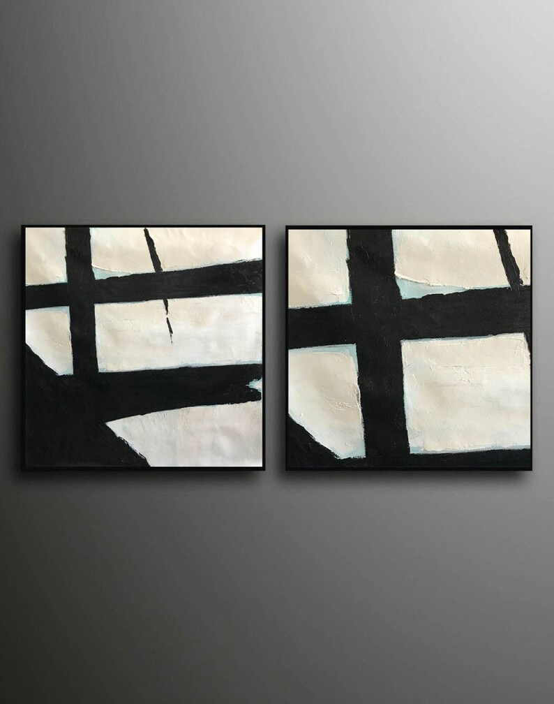 original abstract painting, set of 2 large abstract painting,black and white paintings on canvas ,modern abstract art, handmade painting H81 image 9