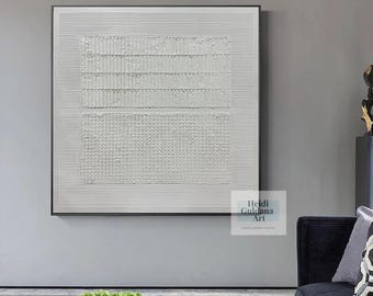 Large White Abstract Painting: Textured White Minimalist Wall Art H820