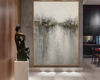 pintura abstracta original grande, pintura gris sobre lienzo, obras de arte abstractas modernas, arte de lienzo abstracto, arte contemporáneo pintado a mano H556