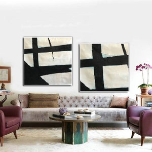 original abstract painting, set of 2 large abstract painting,black and white paintings on canvas ,modern abstract art, handmade painting H81 image 1