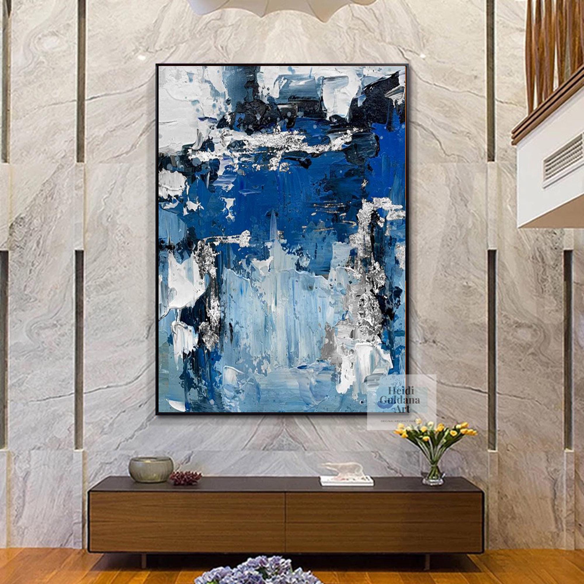 Dark Blue Painting Original Oil Painting Large Blue Wall Art Blue