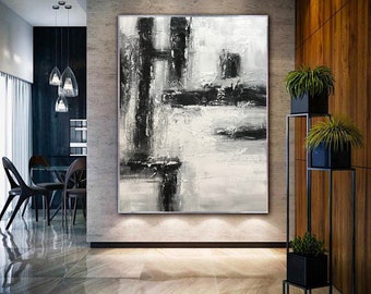 large canvas wall art,large acrylic painting,original paintings on canvas,black and white wall art,contemporary art,oversized wall art  H503