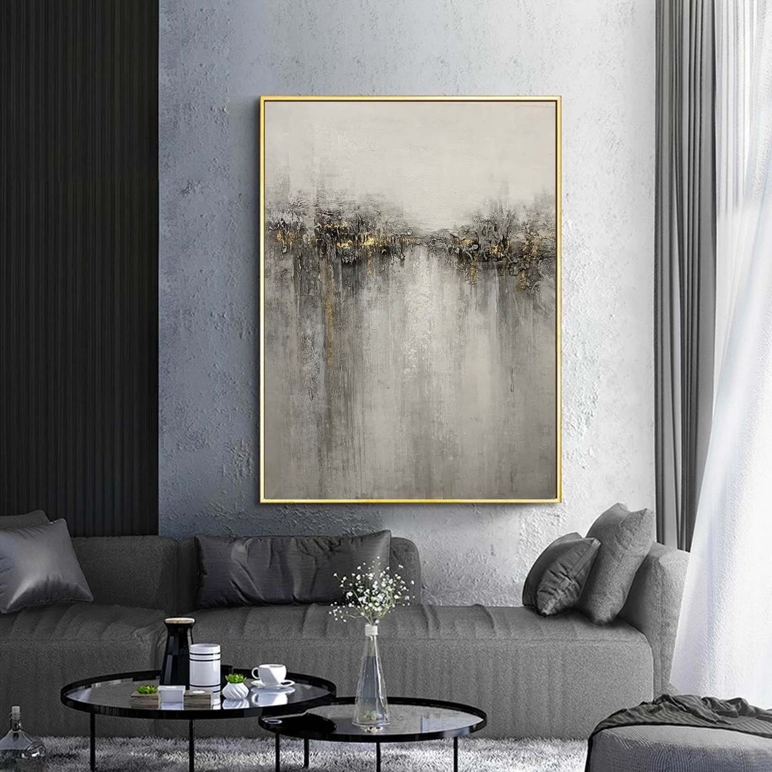 Abstract Painting Original Large Grey Painting on Canvas Etsy
