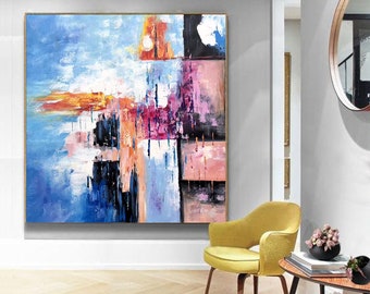 original abstrakt målning på duk, stor duk väggkonst abstrakt, modern väggkonst på duk, överdimensionerad väggkonst, extra stor väggkonst H269