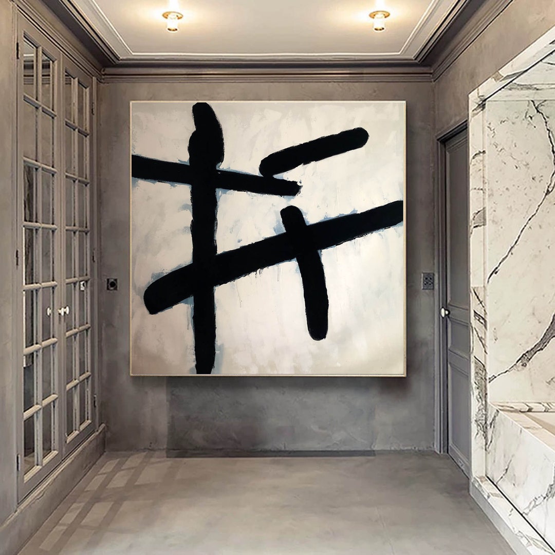 Extra Large Wall Art Black and White, Abstract Oil Painting Original ...