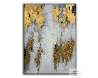 オリジナルの油絵抽象画、キャンバスに描かれた金彩画、大きな