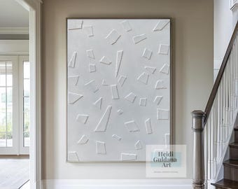 Handmade White Textured Abstract Painting – Original Geometric Wall Art for Modern Minimalist Decor H830