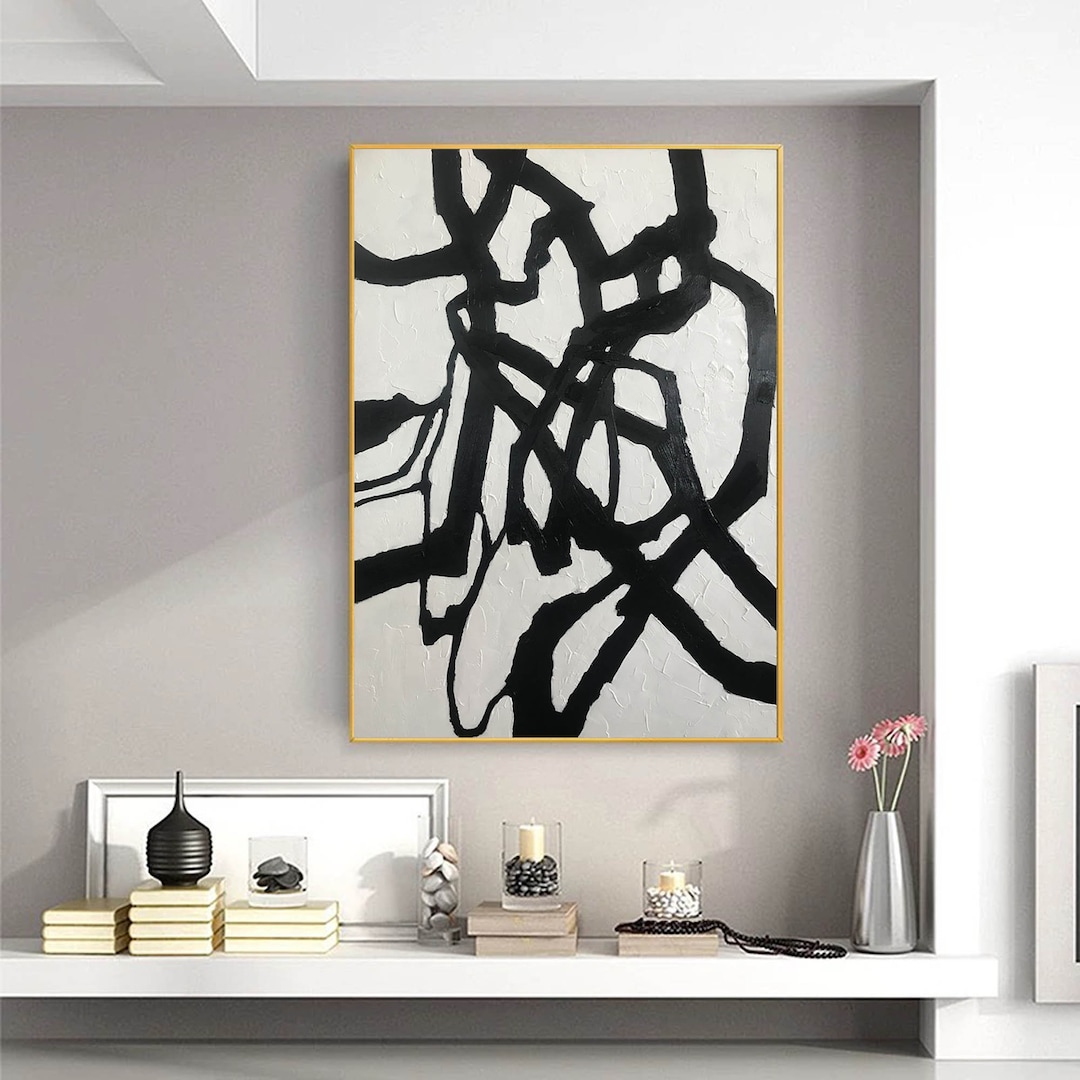 Large Canvas Wall Art Black and White, Abstract Acrylic Painting on ...