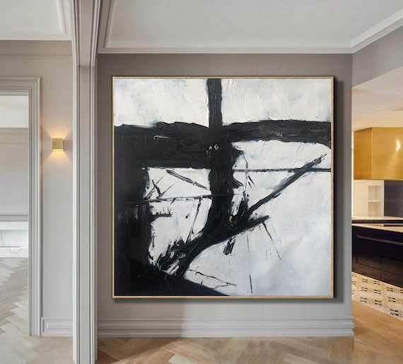 extra large wall art on canvas,black and white abstract painting original,office wall art,abstract painting,modern wall art decor H174