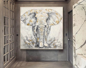 elephant painting on canvas, large abstract painting original artwork, handmade wall art, contemproary art, textured abstract painting H584