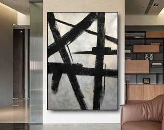 extra large wall art abstract painting,abstract wall art canvas,modern wall art abstract,huge wall art,black and white wall art canvas H50