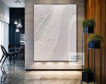 White Textured Abstract Painting - Original Handmade Modern Wall Art - Minimalist Neutral Canvas Decor  H763