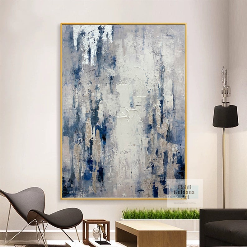 silver painting on canvas, original wall art, blue painting, modern abstract canvas art, rich textured art, contemporary painting H734 image 6