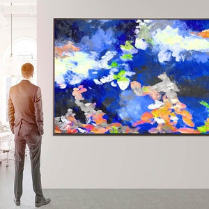 Contemporary Art Hand-Painted,Abstract Painting Canvas Original,Extra Large Wall Art Canvas,Modern Wall Art Canvas,Blue Painting H210