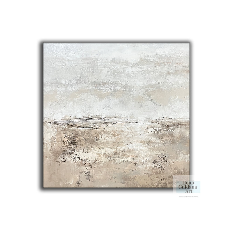 Neutral Abstract Wall Art – Handmade Textured Canvas in White, Beige ...