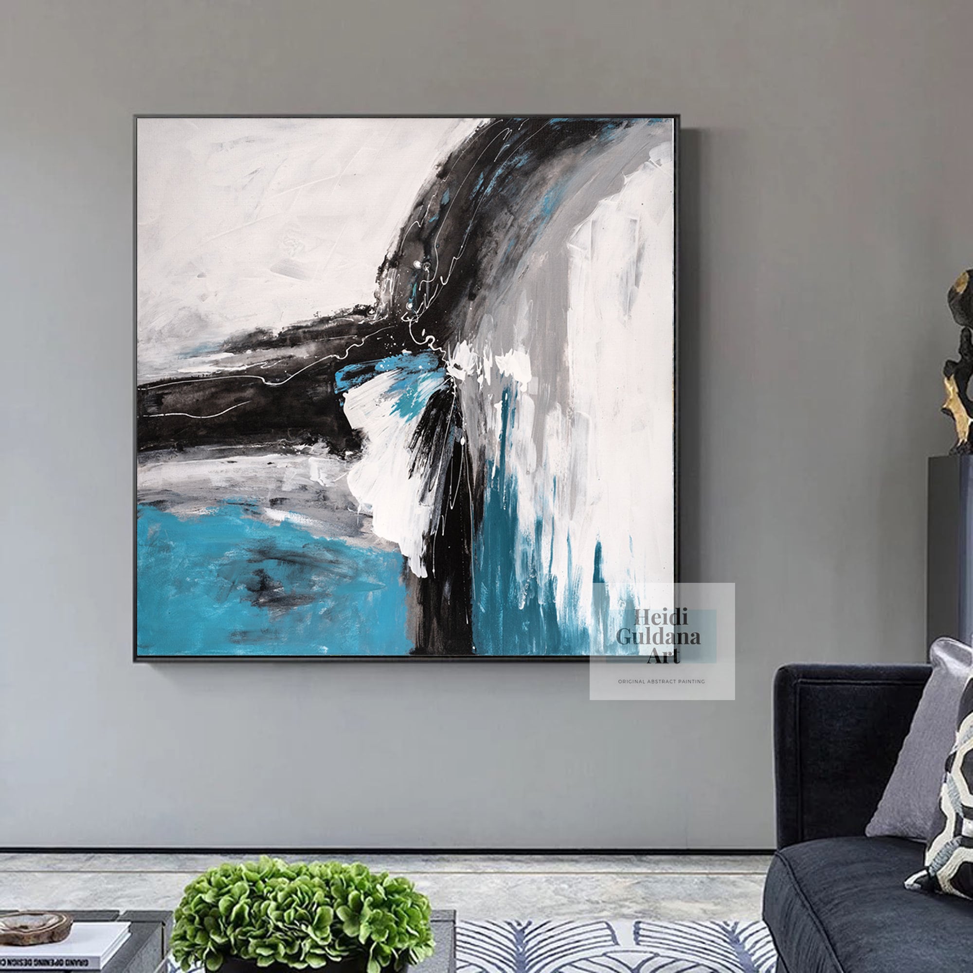 Original Abstract Painting on Canvas Turquoise Wall Art Painting