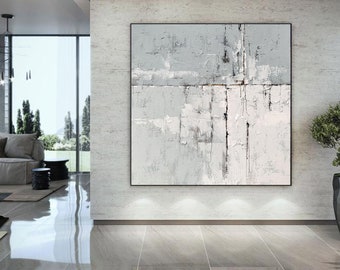 Large Canvas Wall Art,Large Milimalist Abstract Painting Original,Gray Minimalist Painting On Canvas,Textured Painting Abstract Art H593