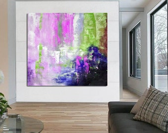large abstract canvas art,large original pink abstract painting,large abstract wall art,living room wall art,original artwork H229