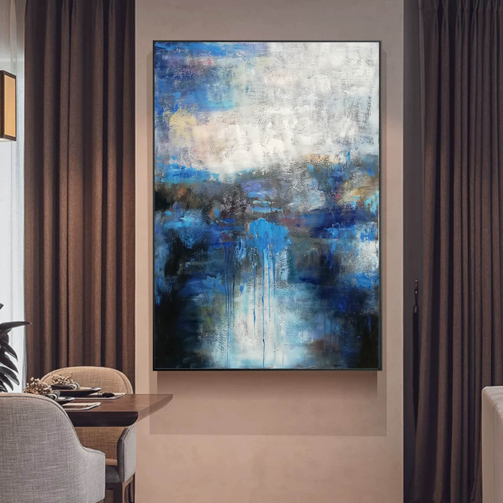 新版 青い抽象画オリジナル大、現代抽象画、特大壁アートキャンバス その他