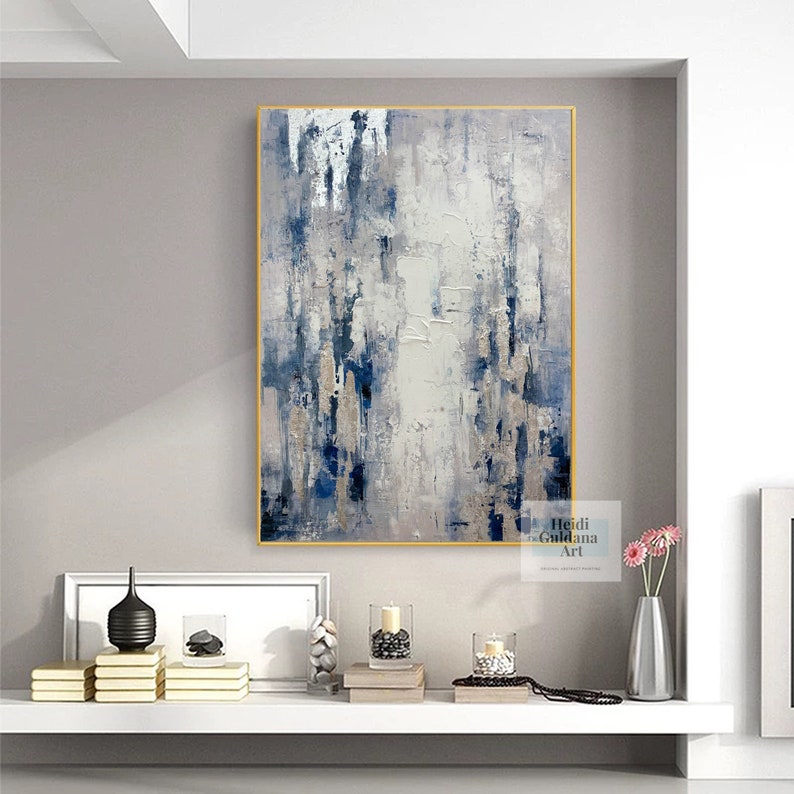 silver painting on canvas, original wall art, blue painting, modern abstract canvas art, rich textured art, contemporary painting H734 image 7