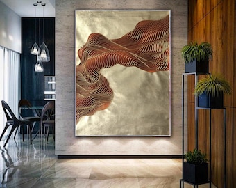 große abstrakte Wandkunst, gold Leinwand Malerei, rote abstrakte Malerei original, übergroße abstrakte Kunst, zeitgenössische Malerei auf Leinwand A18