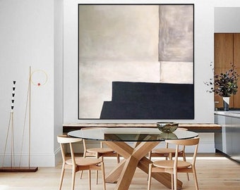 minimalist wall art black and white painting, extra large canvas art, original abstract painting on canvas, contemporary painting canvasH493