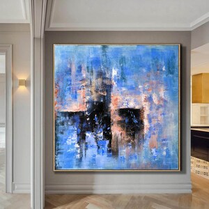 large abstract acrylic paintings,original paintings on canvas,huge wall art,oversized wall art,blue abstract painting,abstract wall art H245