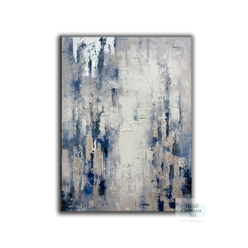 silver painting on canvas, original wall art, blue painting, modern abstract canvas art, rich textured art, contemporary painting H734 image 8