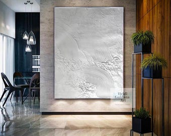 large white textured canvas art white minimalist painting H823