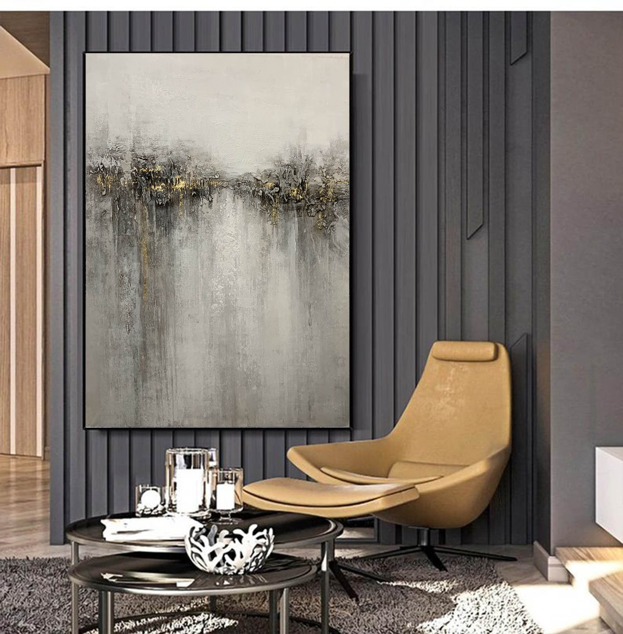 Abstract Painting Original Large Grey Painting on Canvas Etsy