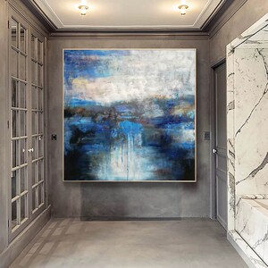 extra large wall art abstract, large abstract painting on canvas, original canvas art, blue textured wall art, modern abstract wall art H04