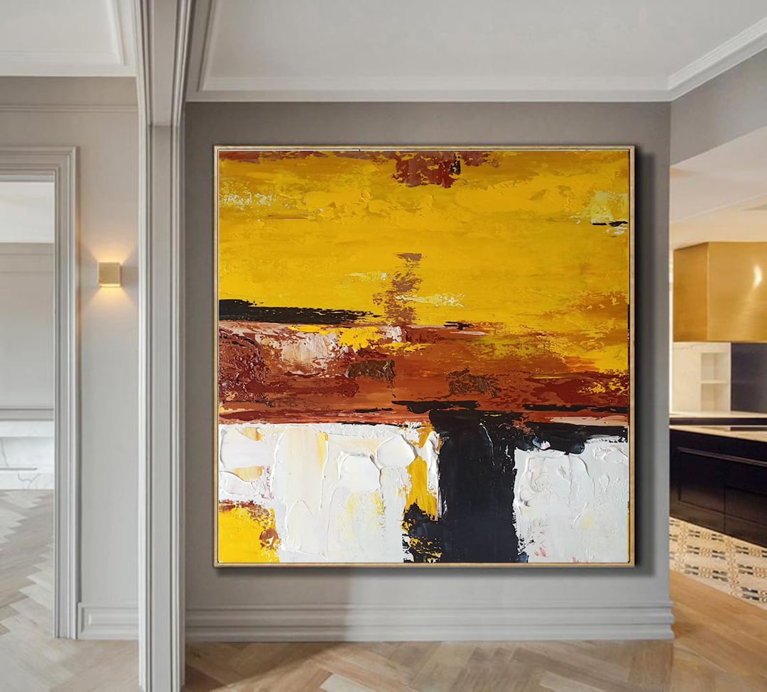 Large Canvas Wall Art Modern Yellow Abstract Etsy