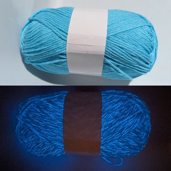 Blue Glow In the Dark Yarn | Glows Blue | Full Size 200g Skein | Cotton Yarn | Cotton Candy Glow: Electric Blue Berry