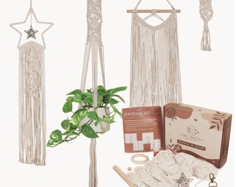 Macrame Kit for Beginners | 4-in-1 Macrame | Macrame Wall Decor w/ Cord, Beads & Wooden Rings | Macrame Plant Hanger Kit | Macrame Supplies