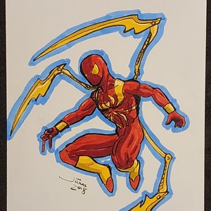 Spider-man (Iron Spider) ORIGINEEL op 5 x 7 karton (kleur)