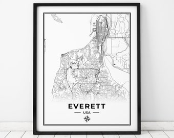 Everett Map Print | Map of Everett USA | Digital Download