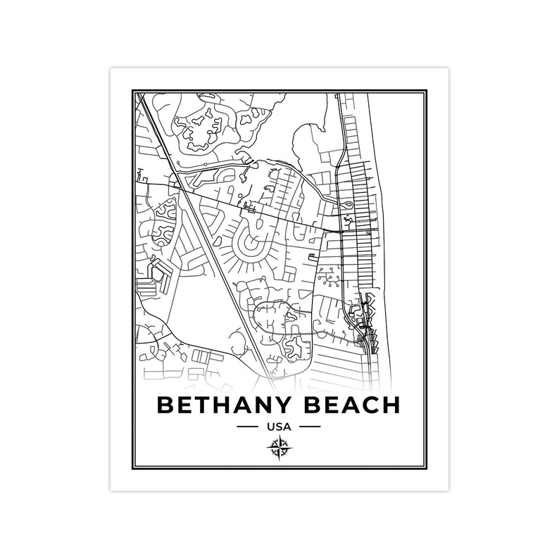 Bethany Beach Map Print Map of Bethany Beach Delaware Etsy