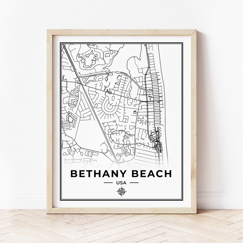 Bethany Beach Map Print Map of Bethany Beach Delaware Etsy
