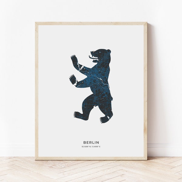 Berlin Bear Map Print | Map of Berlin Germany | Digital Download