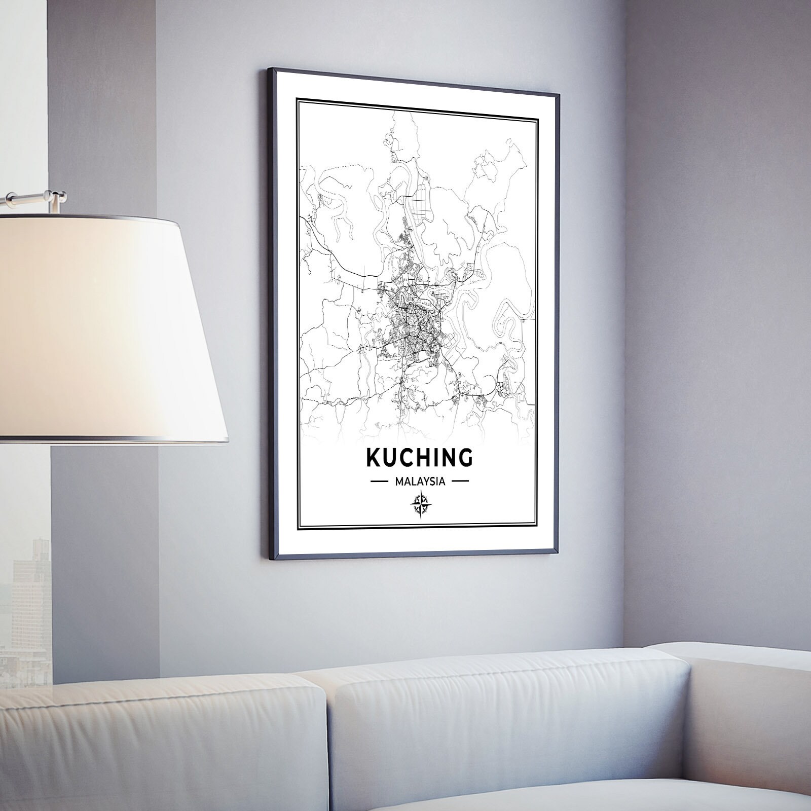 Kuching Map Print Map of Kuching Malaysia Digital Download Etsy Australia