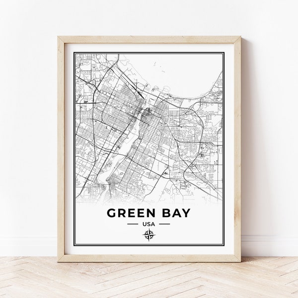 Green Bay Map Print | map of Green Bay Wisconsin USA | Digital Download