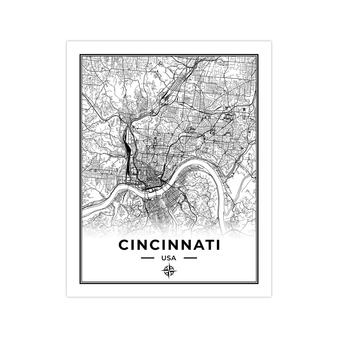 Cincinnati Map Print Map of Cincinnati Ohio Digital | Etsy