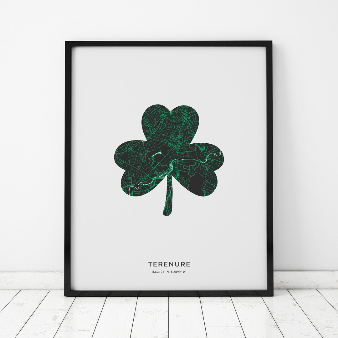 Terenure Shamrock Map Print Digital Download Irish Good Luck Decor Etsy