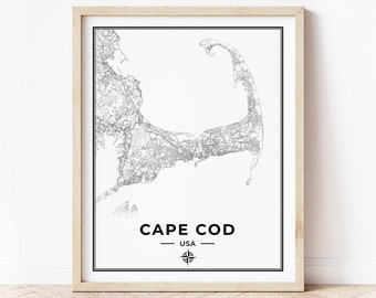 Cape Cod Map Print | Map of Cape Cod Massachusetts | Digital Download