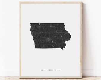 Iowa State Map Print | Map of Iowa State | Digital Download
