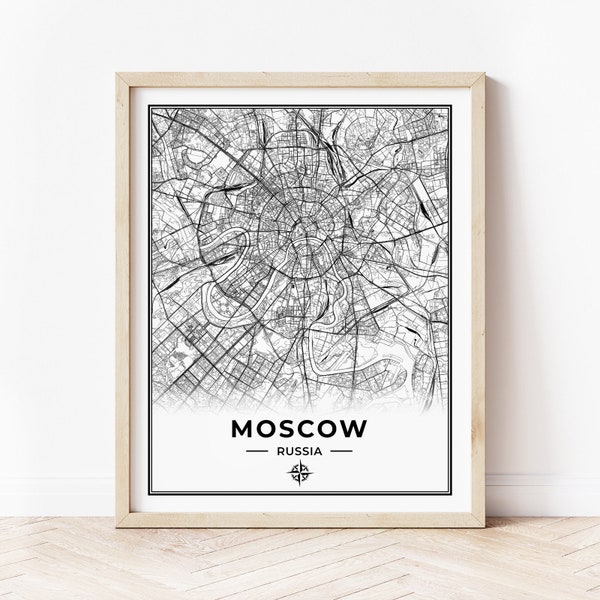 Moscow Map Print | Map of Moscow Russia | Digital Download