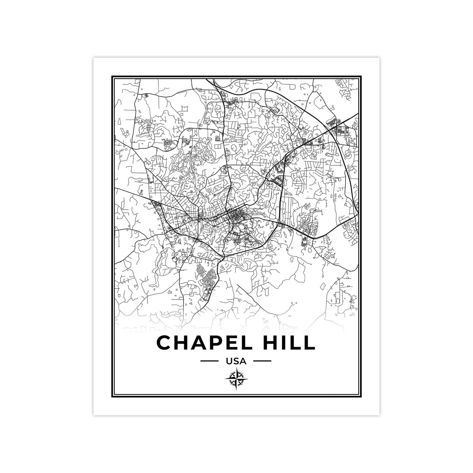 Chapel Hill Map Print Map of Chapel Hill North Carolina | Etsy