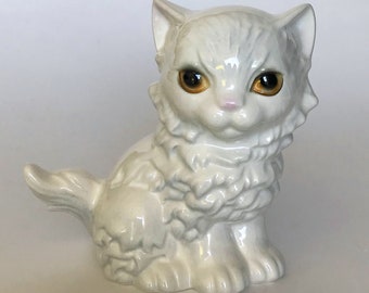 Vintage Goebel Cat Figurine: White Ceramic Kitten West Germany Collectible Unique Sitting Porcelain