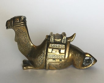 Antique Brass Camel Inkwell: Mamluk Style Islamic Calligraphy Sculpture Inkwell  Decorative Handcrafted Bronze
