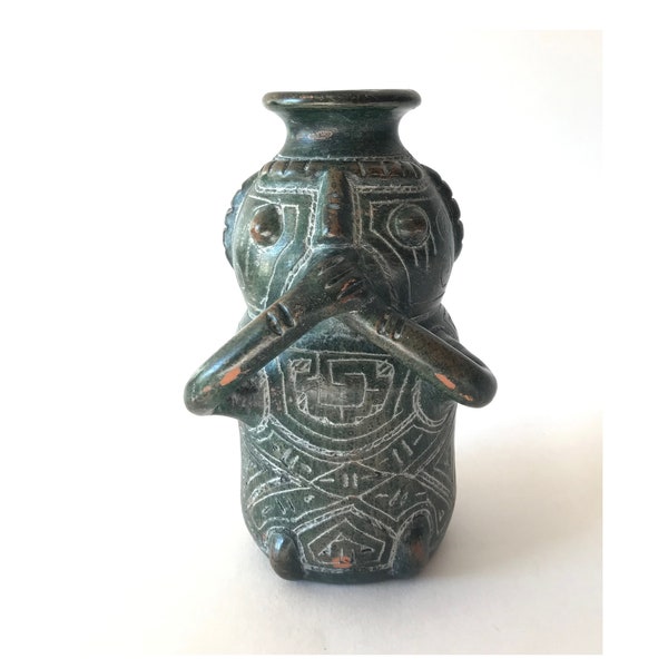 Antiquité Rare vase précolombien culture marajoara précolombienne Rare fait main statue vase homme argile poterie cylindre figure rare collection